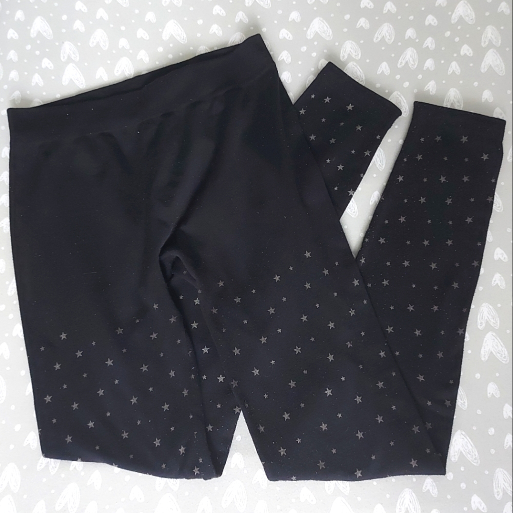 Warm Black Leggings with Star Print